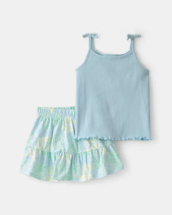 Conjunto Carter's De 2 Piezas Bebé Niña Blusa y Falda Arrecife de Coral - Azul/Verde