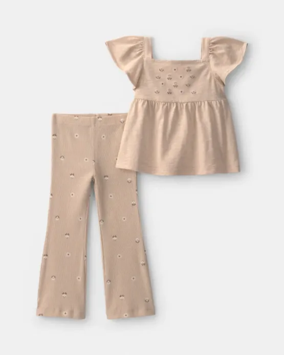 Conjunto Carter's de 2 Piezas Blusa Manga Corta Floral y Pantalón - Crema