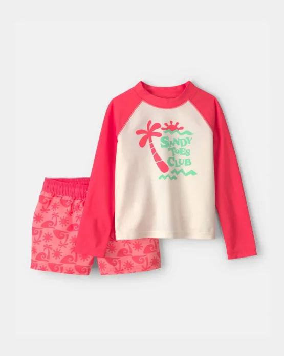 Traje De Baño Carter's De 2 Piezas con Camiseta de Protección Solar  - Naranja/Marfil