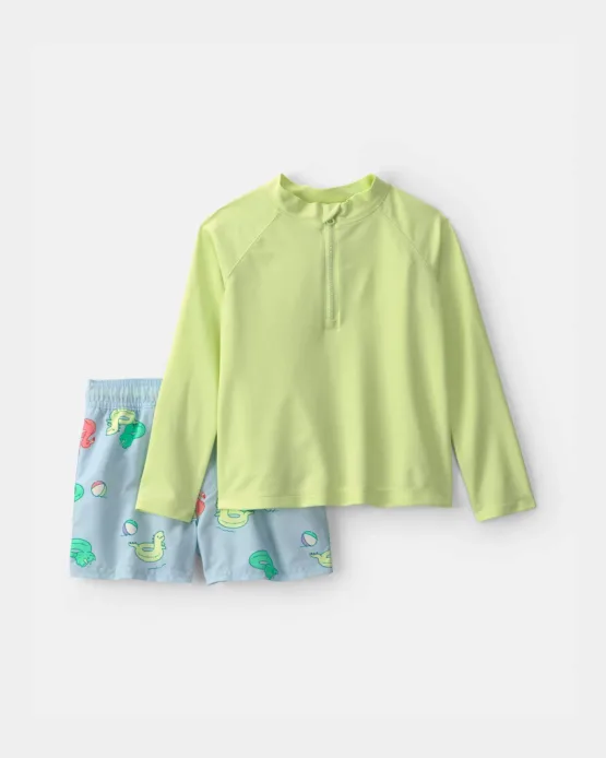 Traje De Baño Carter's De 2 Piezas con Camiseta de Protección Solar  - Verde/Azul