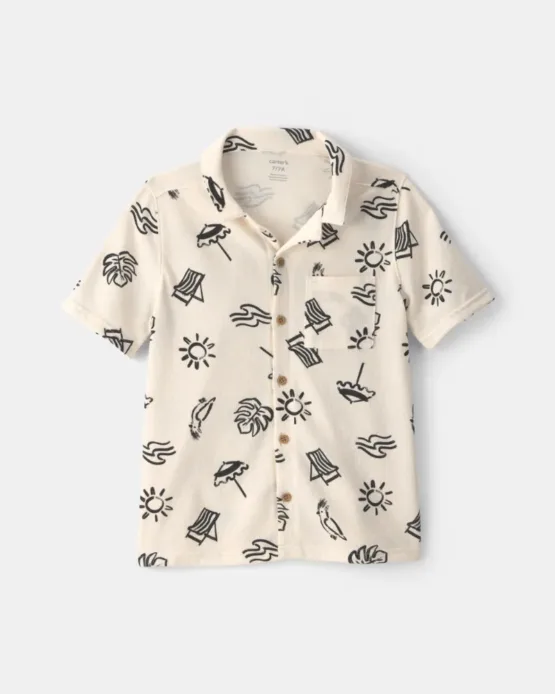 Camisa Carter's De Botones De Manga Corta Playa - Caqui