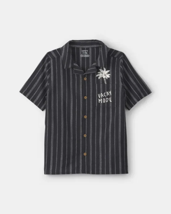 Camisa Carter's De Botones De Manga Corta A Rayas Para Niños - Negro