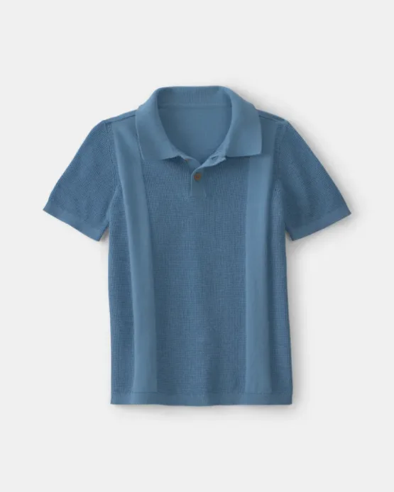 Camisa Oshkosh De Chico Tipo Polo Tejido - Azul