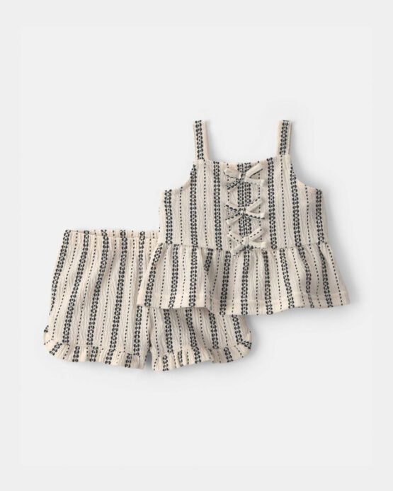 Conjunto Carter's De 2 Piezas Bebé Niña Blusa de Rayas y Shorts - Negro/Ivory