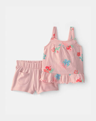 Conjunto Carter's De 2 Piezas Con Top De Volantes Y Shorts Con Estampado Floral - Rosa