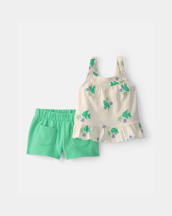 Conjunto Carter's De 2 Piezas Bebé Niña Blusa y Short - Verde/Blanco