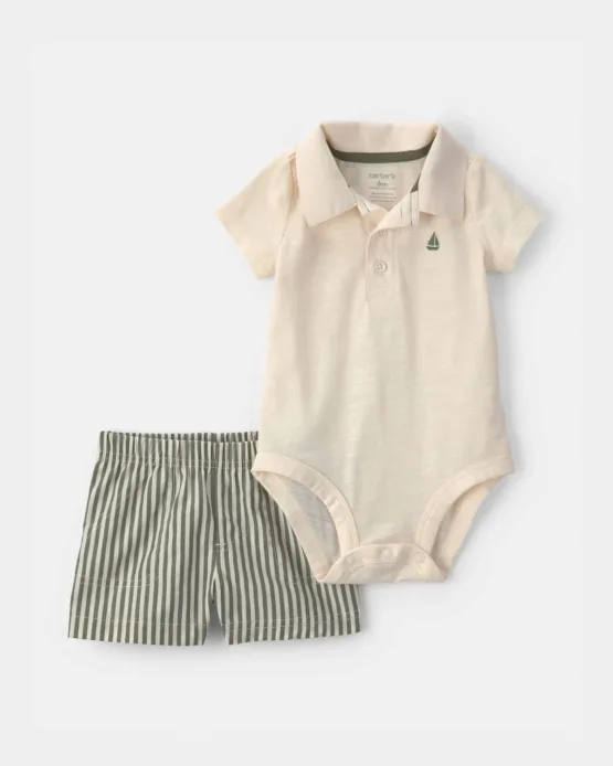 Conjunto Carter's de 2 Piezas Polo y Short - Crema/Verde