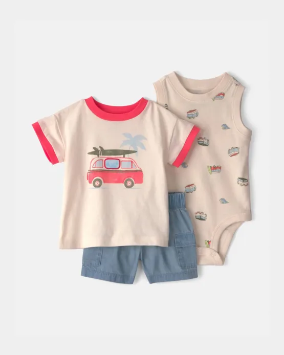 Conjunto Carter's De Playa Bebé Niño de 3 Piezas: Top de Surf, Body y Short