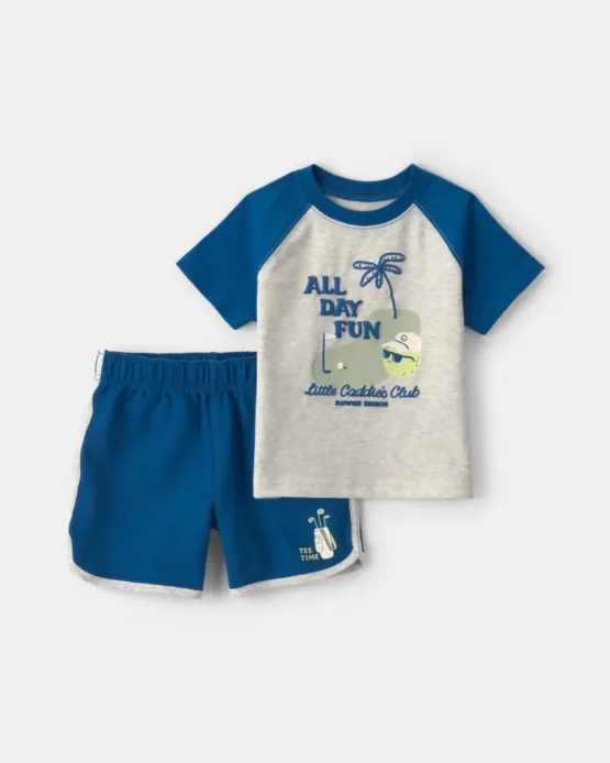 Conjunto Carter's  2 Piezas 'Diversión Todo el Día' Camiseta de Golf y Short - Gris/Azul
