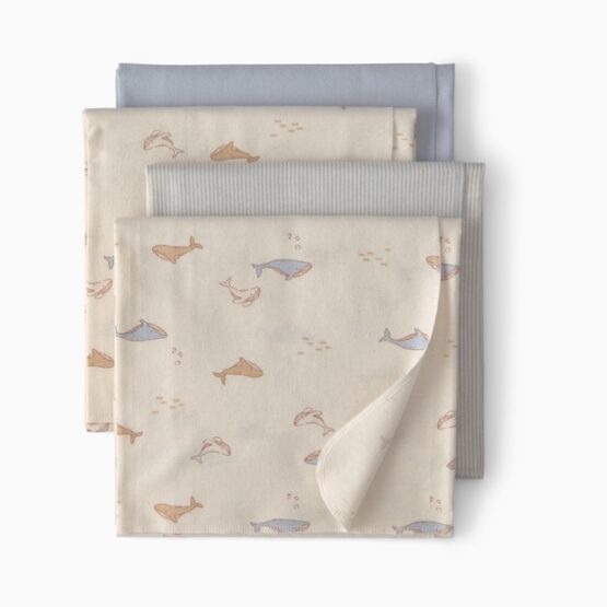 Paquete De 4 Mantas Para Bebé Carter's Con Diseño De Ballena - Azul/Marfil
