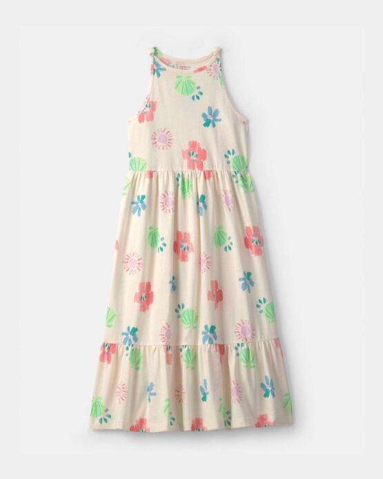 Vestido Largo Carter's Sin Mangas Con Flores Tropicales - Marfil