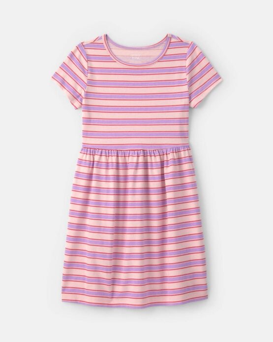 Vestido Carter's  Manga Corta  A Rayas  Para Niña - Rosa