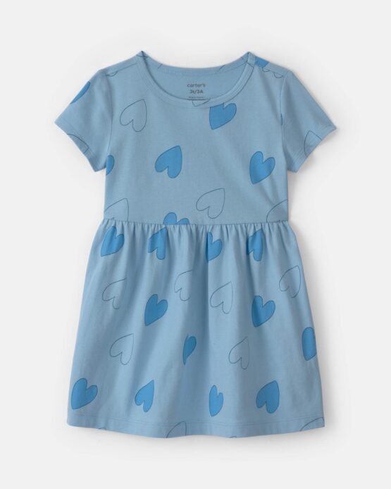 Vestido Carter's  Manga Corta Niña Pequeña Con Corazones - Azul
