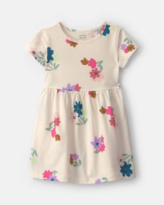 Vestido Carter's  Manga Corta Niña Pequeña Floral - Crema