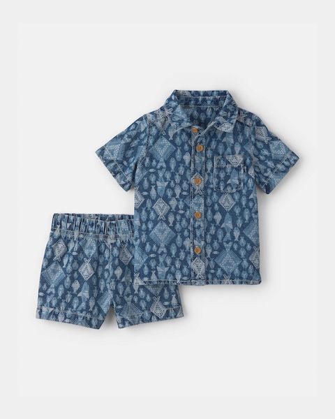 Conjunto Carter's Manga Corta De 2 Piezas Camisa De Mezclilla y Short - Lavado medio