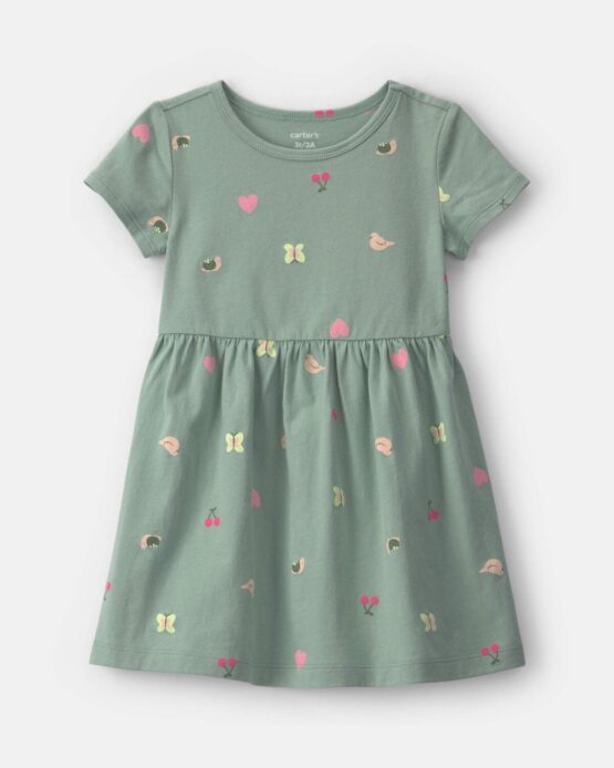 Vestido Carter's  Manga Corta Niña Pequeña Con Mariposas - Verde