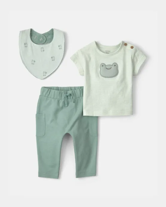 Pijama de bebe Carter's 3 pcs Verde Con Rana