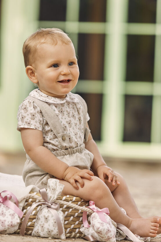 Conjunto Español 2 Pcs Para Bebe Niño Con Diseño Koala De Lino y Algodon
