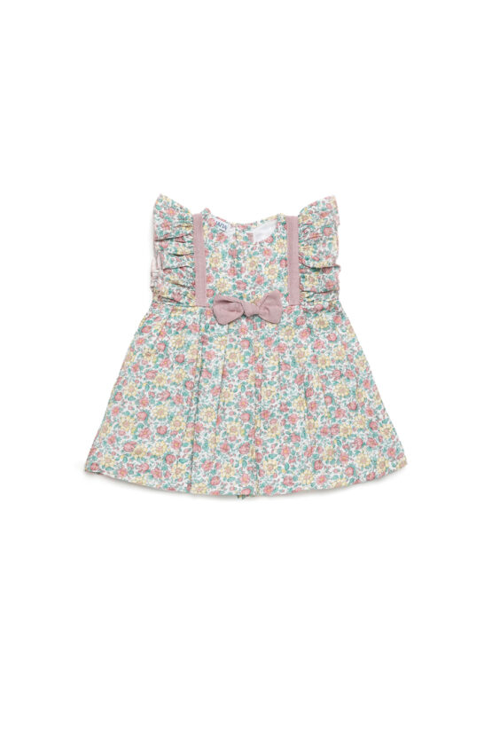 Vestido Español Con Chongo En la Cintura Rosa - Rosa Palo Con Diseño Floral