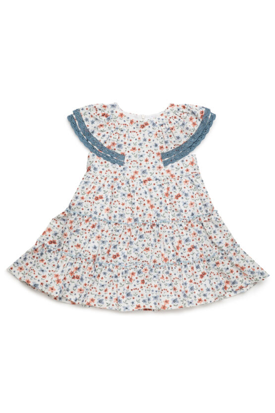 Vestido Español Con Volantes En El Cuello  - Floreado/Azul