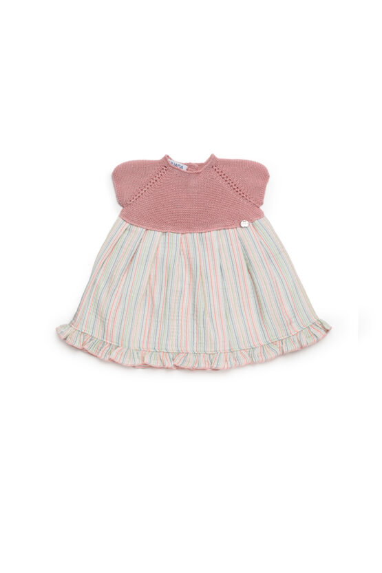 Vestido Español Con Tejido De Punto  - Rosa Palo Con Rayas Finas