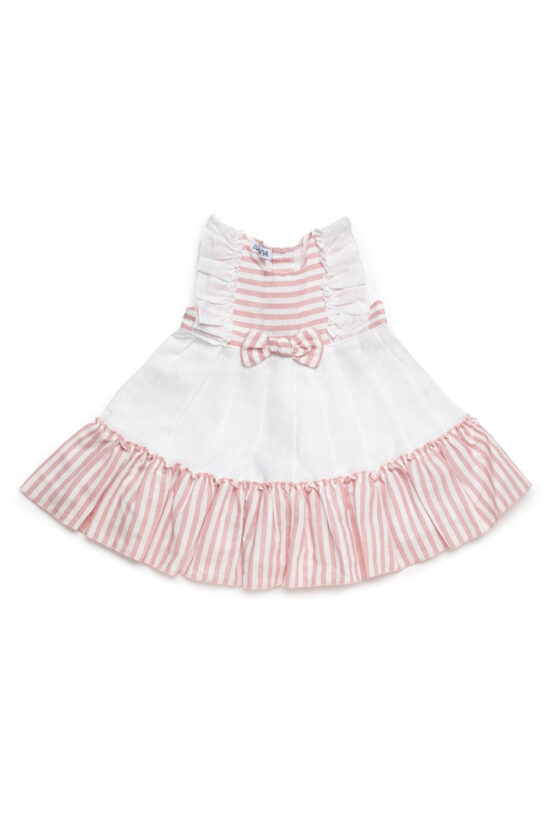 Vestido Español Con Chongo  - Rayas Rosadas/Blanco