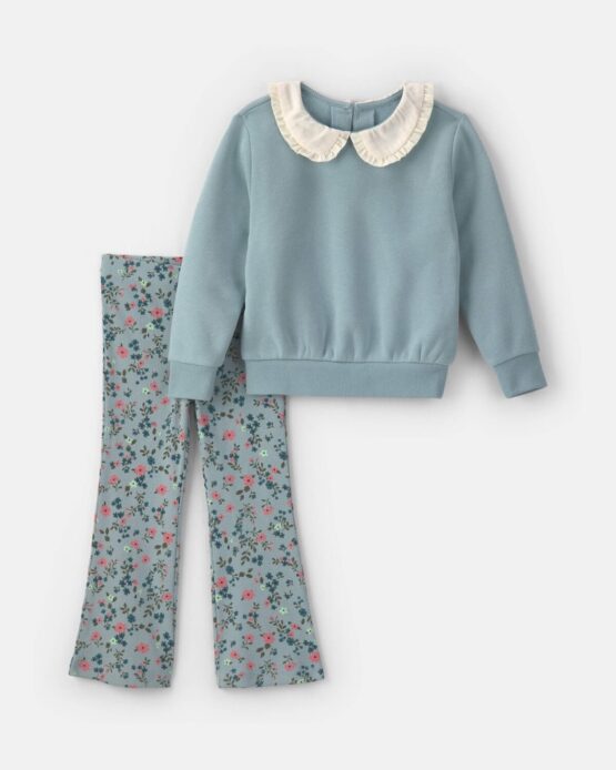 Conjunto Carter's de 2 Piezas Sudadera y Pantalón De Felpa Con Flores - Azul
