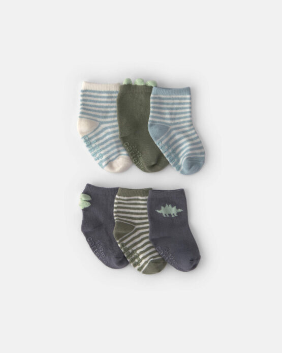 Paquete de 6 Calcetines Carter's A Rayas De Dinosaurio