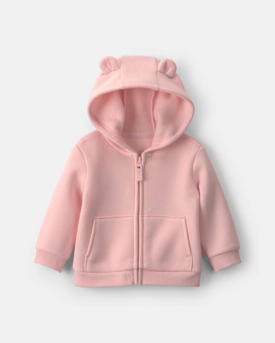 Sudadera Con Cremallera Forro De Felpa Para Bebé Niña - Rosa