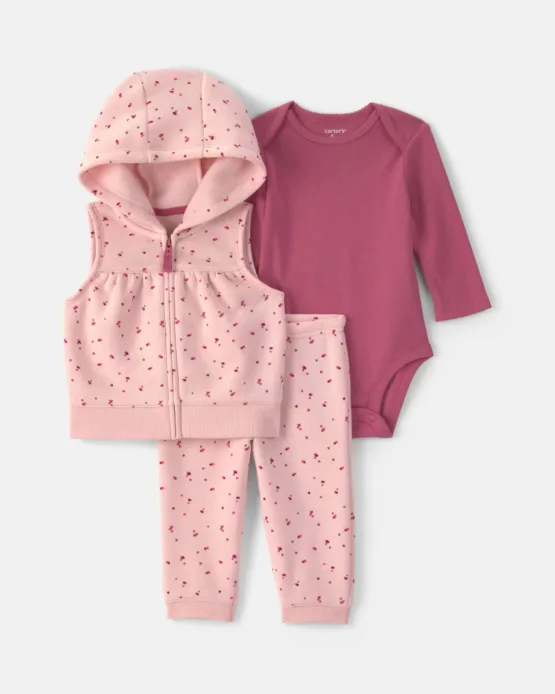 Conjunto Carter's De 3 Piezas Con Capucha Y Corazón Para Bebé Niña - Rosa