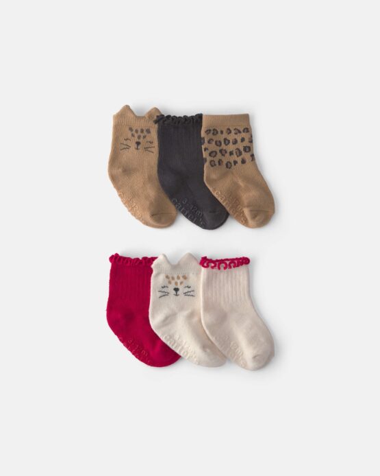 Carter's 6-Pack Calcetines Para Bebe Niña Con Gato Y Leopardo
