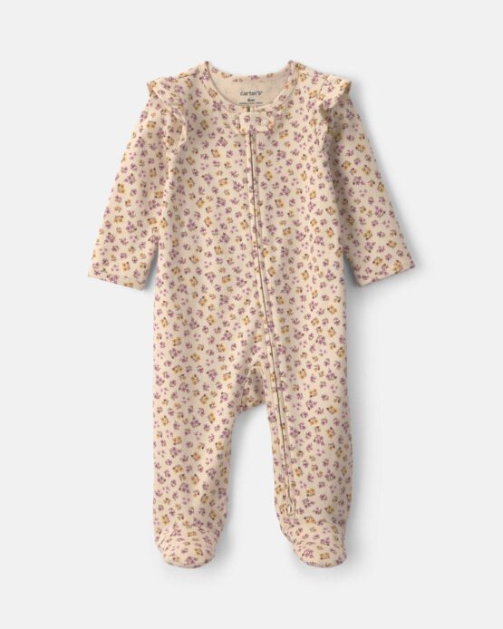 Pijama Carter's de Zipper Cierre De Dos Vias Con Flores- Crema