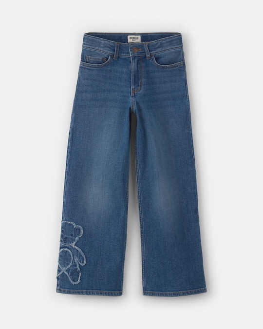 Jeans Carter's De Pierna Ancha De Mezclilla Para Chicas Con Diseño De Oso - Lavado Medio