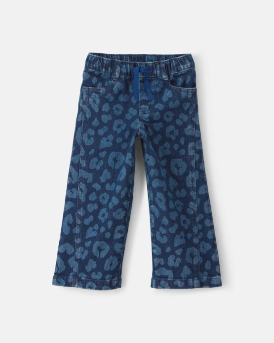Jeans Carter's De Mezclilla De Pierna Ancha Para Niña Pequeña Con Estampado De Leopardo - Lavado Oscuro