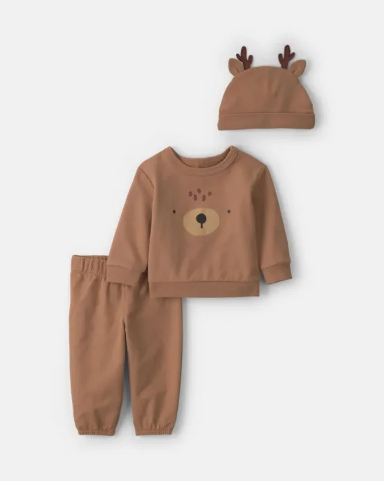 Conjunto Carter's De Bebé De 3 Piezas De Navidad Diseño De Reno- Marrón
