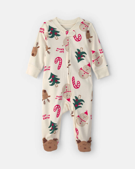 Pijama Carter's de Zipper Reno, Pino Y Bastones Rojos - Crema
