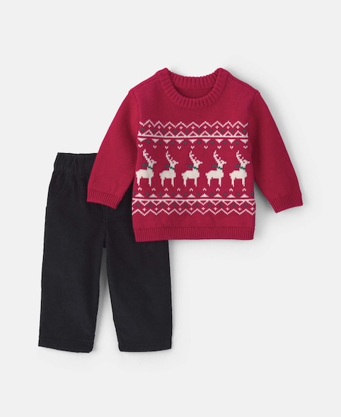 Conjunto Carter's De Bebé De 2 Piezas De Navidad Diseño De Reno- Negro/Rojo