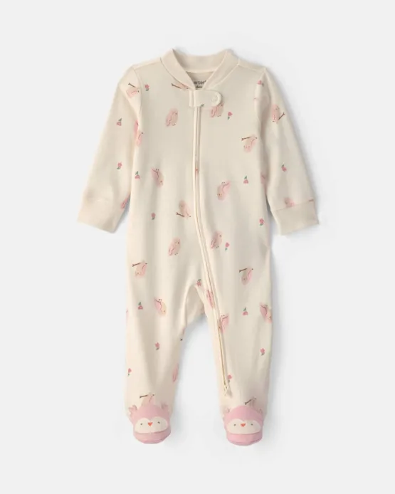 Pijama Carter's de Zipper De 2 Vías Con Pájaros - Crema