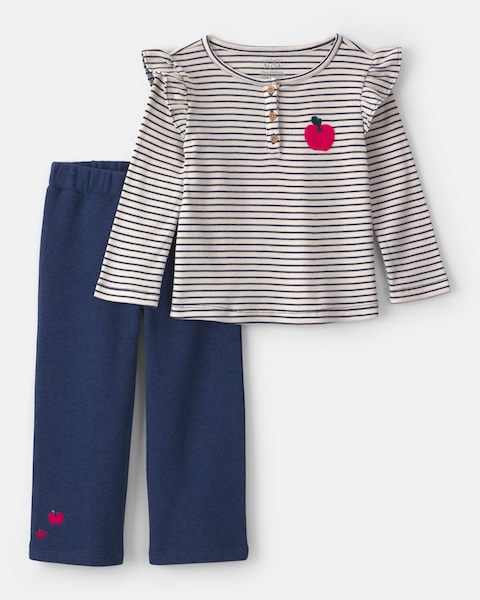 Conjunto Carter's de 2 Piezas Sudadera y Pantalón De Felpa Con Rayas De Manzana - Azul marino/Crema